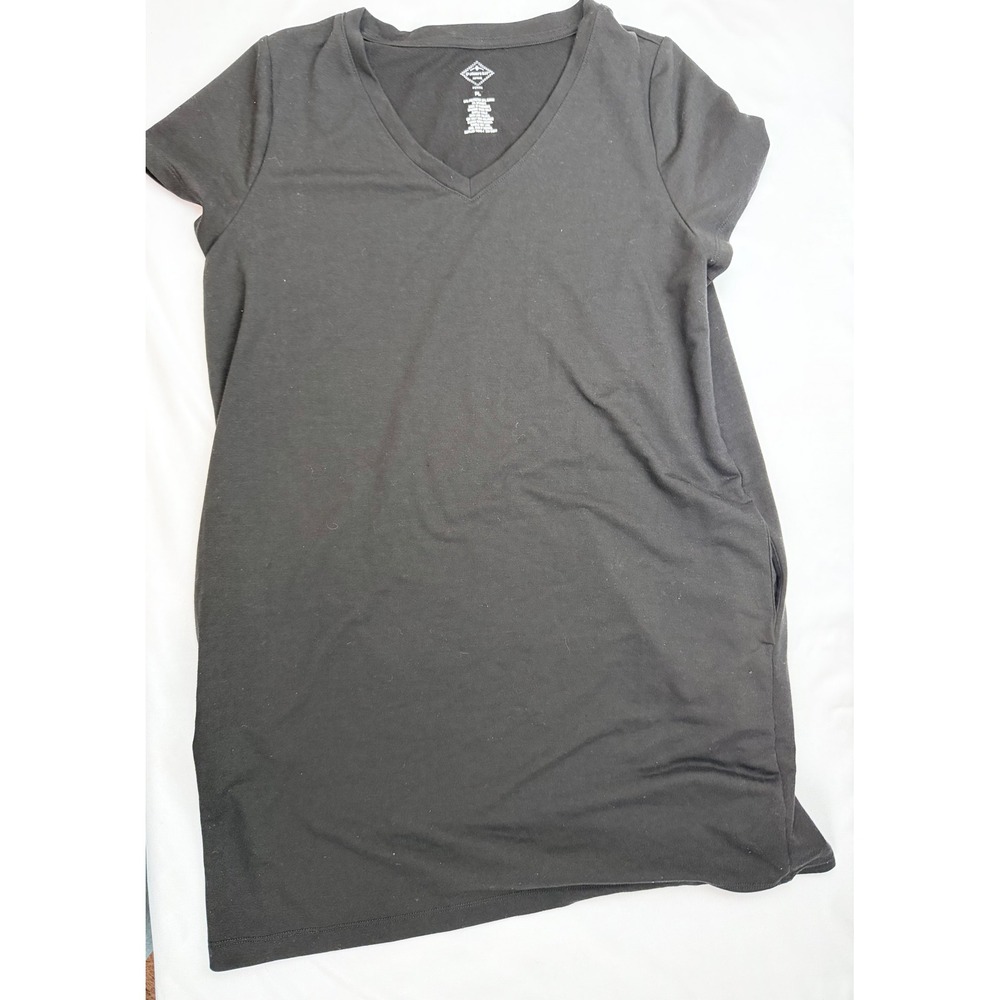 St Johns Bay Active Womens Black V-Neck Short Sleeve Pocket T-Shirt Dress PL